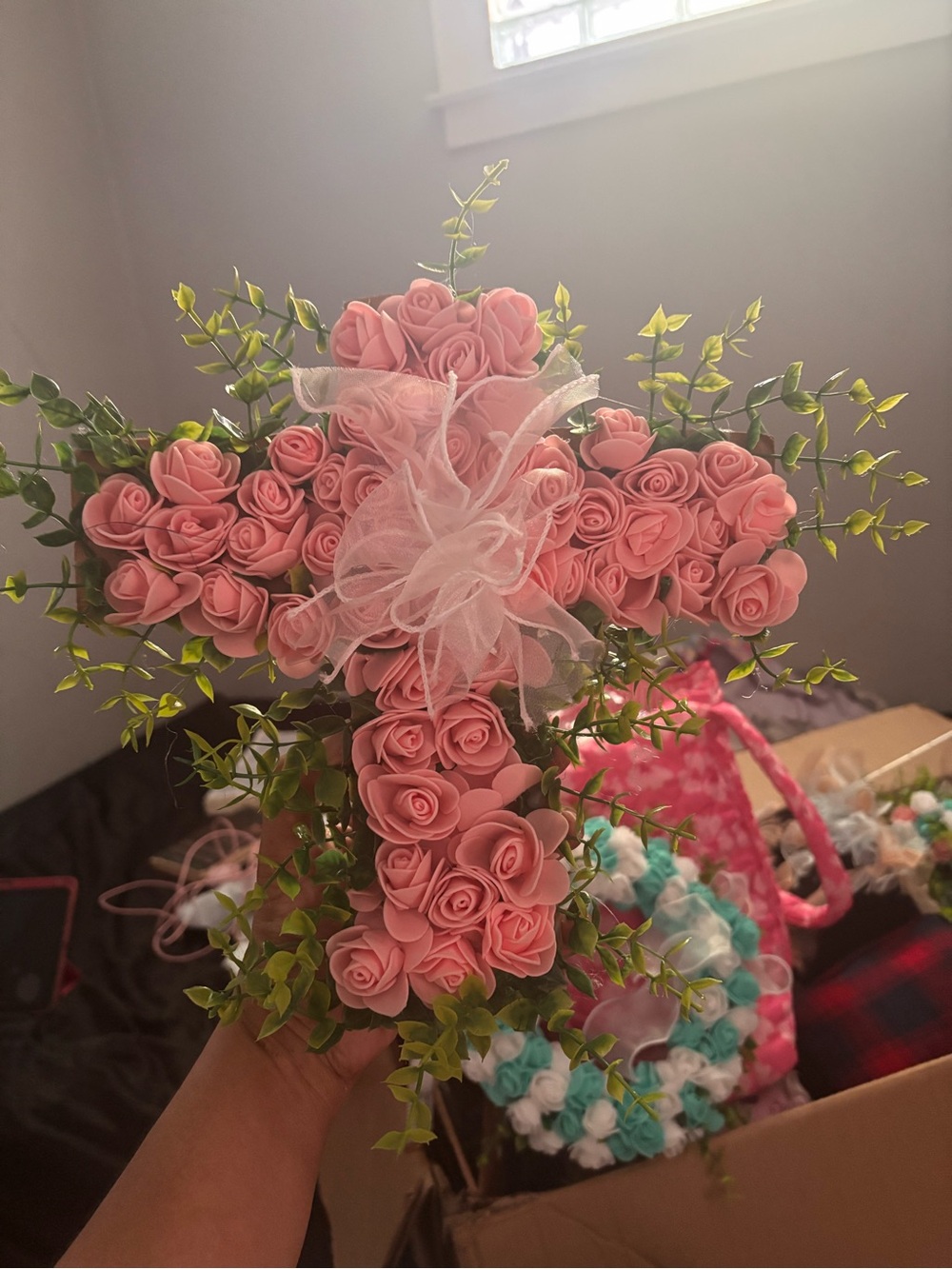 Pink Rose Cross Wall Accent - Unbranded